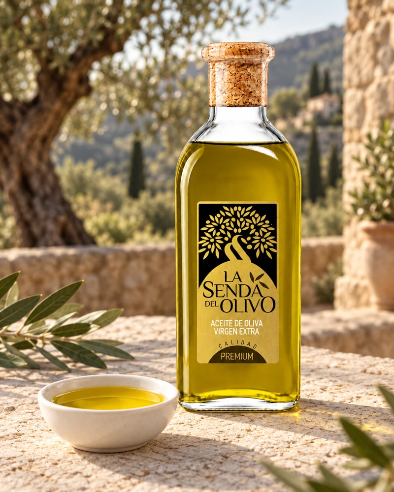 Aceite de oliva virgen extra La Senda del Olivo junto a un olivar